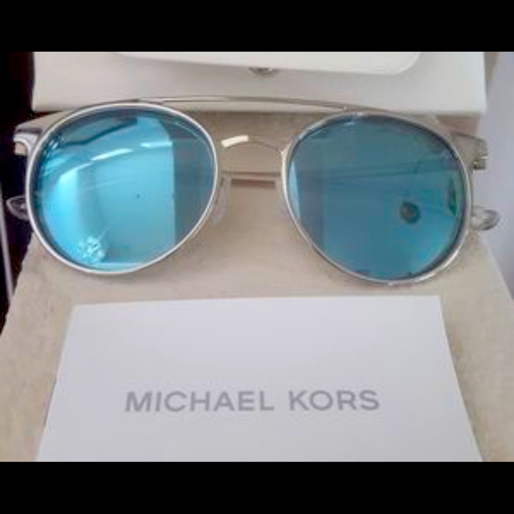 Michael Kors Grayson Double Bridge Sunglasses, Silver with Teal Lens